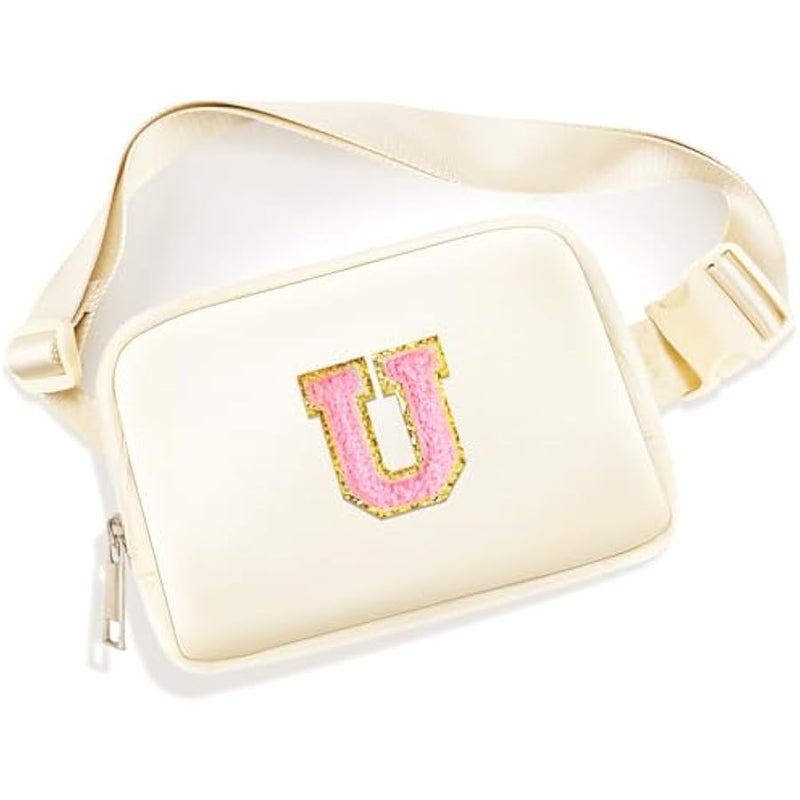 Fanny Pack Belt Bag for Women Girls Small Crossbody Bag with Initial Letter Cute Preppy Waist Packs Trendy Travel Accessories Personalized  Birthday Gifts for Running Hiking Beige U - Image 1